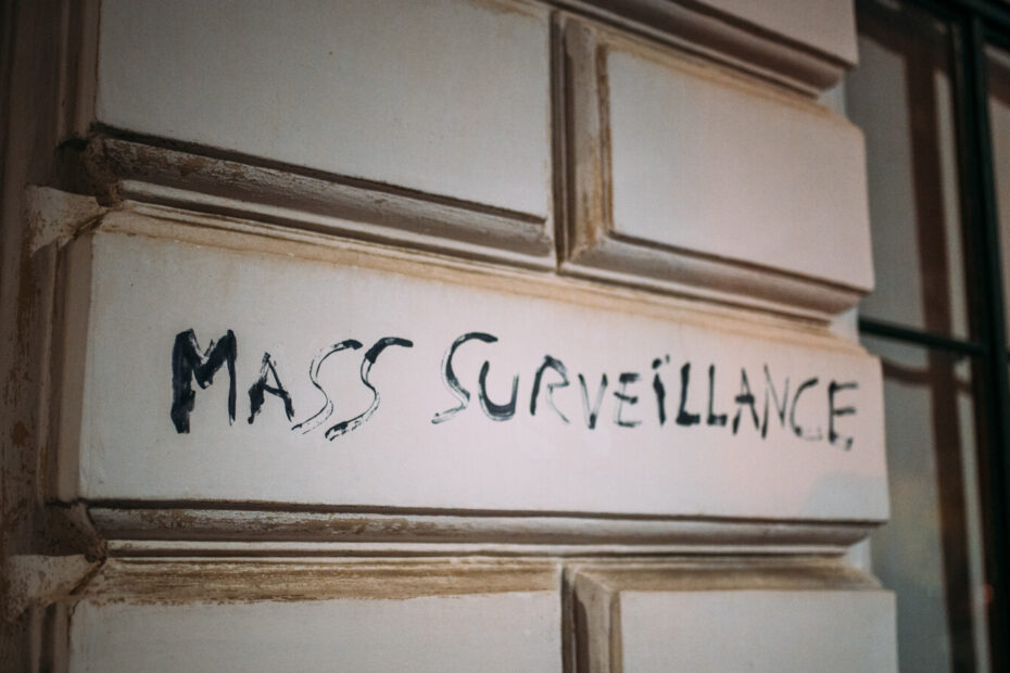 "Mass surveillance" written on a wall